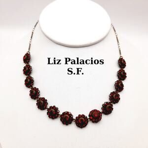 Liz Palacios Red Crystal Floral Necklace S.F. Vintage 16”